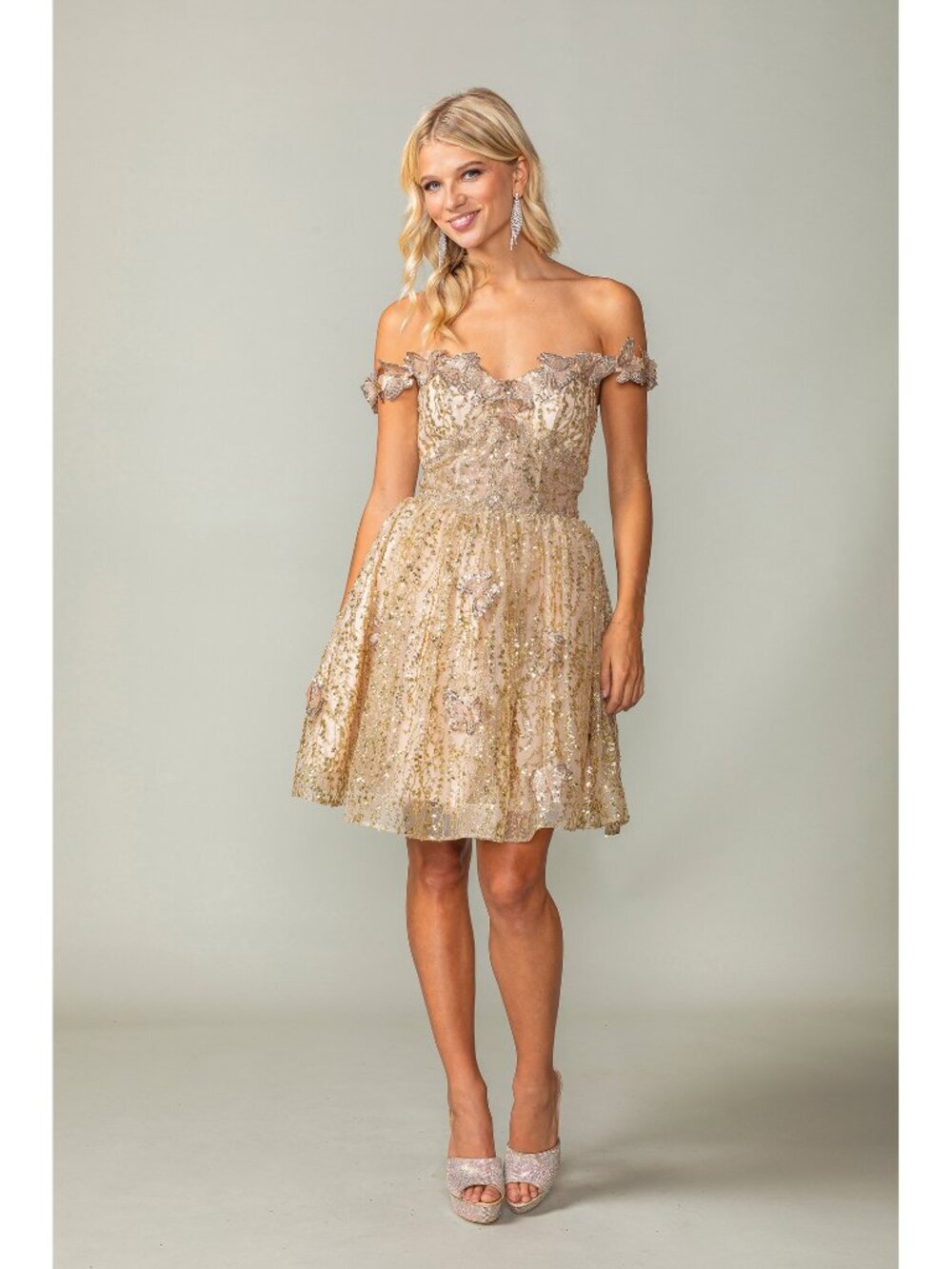 NEW GOLD Evening Gown Floor Length Formal Elegant Stunning 3370